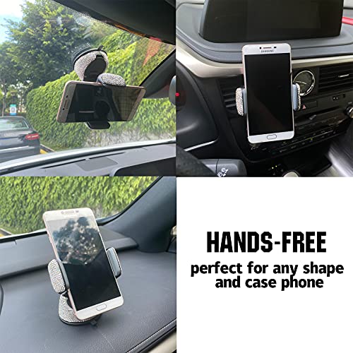 Amiss Universal Bling Cell Phone Holder, 360°Adjustable Car Phone Mount with One More Air Vent Base, Crystal Car Interior Decoration, for Windshield, Dashboard and Air Vent (White)