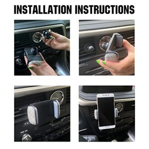 Amiss Universal Bling Cell Phone Holder, 360°Adjustable Car Phone Mount with One More Air Vent Base, Crystal Car Interior Decoration, for Windshield, Dashboard and Air Vent (White)