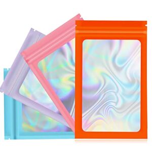 oddier 4.13"x6" food storage bags 100 packs set of 4 colors resealable mylar bags for packaging, each color 25pcs slider seal technology storage bags grip food containers organization ,holographic bags for party favor food storage