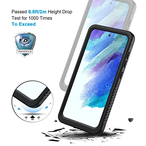 Lanhiem Samsung Galaxy S21 FE Case, IP68 Waterproof Dustproof Case with Built-in Screen Protector, Full Body Heavy Duty Shockproof Protective Clear Cover for Galaxy S21 FE 5G 6.4 Inch, Black