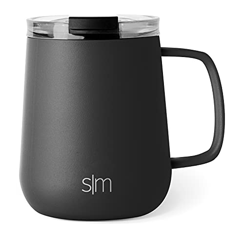 Simple Modern Travel Coffee Mug with Lid and Handle | Reusable Insulated Stainless Steel Cold Brew Iced Coffee Tumbler and Tea Cup | Voyager Collection | 12oz | Midnight Black