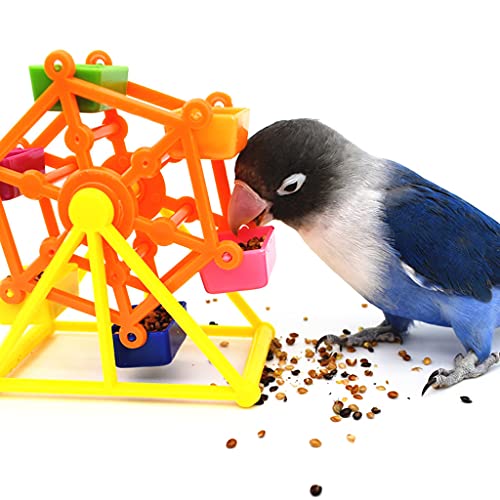 Parrot Boredom Killers Treat Foraging Toy Colorful Rotate Windmill Pecking Toy for Small Bird Plastic Food Holder Bird Foraging Feeder Wheel for Parakeets Small Parrots Budgies Cockatiel Conures