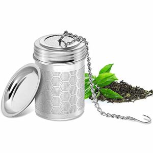 tea infuser, tea strainer fine mesh tea filter 304 stainless steel honeycomb design with extended chain hook to brew loose leaf tea small 210601-2