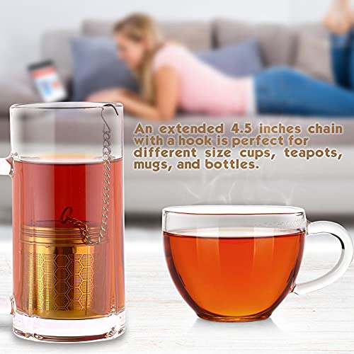 Tea Infuser, Tea Strainer Fine Mesh Tea Filter 304 Stainless Steel Honeycomb Design with Extended Chain Hook to Brew Loose Leaf Tea Small 210601-2