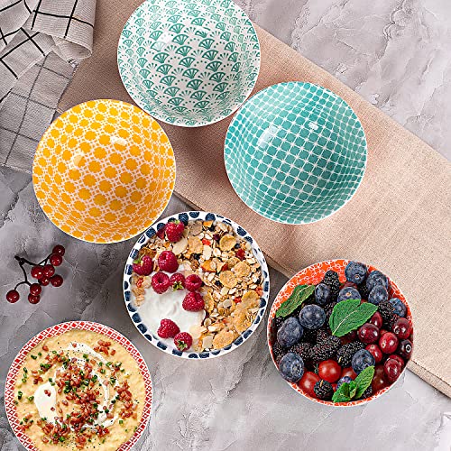 DELLING Cereal Bowls 20 oz - Colorful Bowls for Kitchen, 6 Inch Ceramic Bowl Set for Dessert, Soup, Rice, Salad, Snack - Dishwasher, Microwave, and Oven Safe - Set of 6