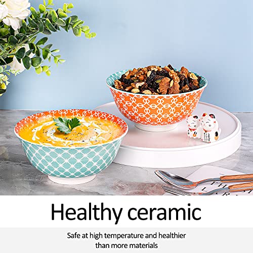 DELLING Cereal Bowls 20 oz - Colorful Bowls for Kitchen, 6 Inch Ceramic Bowl Set for Dessert, Soup, Rice, Salad, Snack - Dishwasher, Microwave, and Oven Safe - Set of 6