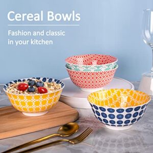 DELLING Cereal Bowls 20 oz - Colorful Bowls for Kitchen, 6 Inch Ceramic Bowl Set for Dessert, Soup, Rice, Salad, Snack - Dishwasher, Microwave, and Oven Safe - Set of 6