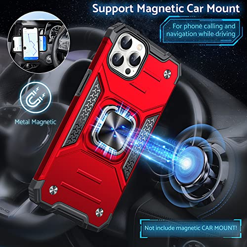 Anqrp Designed for iPhone 12 & iPhone 12 Pro Case, Military Grade Protective Phone Case Cover with Enhanced Metal Ring Kickstand [Support Magnet Mount] Compatible with iPhone 12/12 Pro, Red