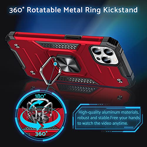 Anqrp Designed for iPhone 12 & iPhone 12 Pro Case, Military Grade Protective Phone Case Cover with Enhanced Metal Ring Kickstand [Support Magnet Mount] Compatible with iPhone 12/12 Pro, Red