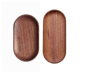 mini serving tray for jewellery key coin set of 2, oval ebony wood natural dessert cup tray, small wooden cheese plate, tableware decorative tray (2)