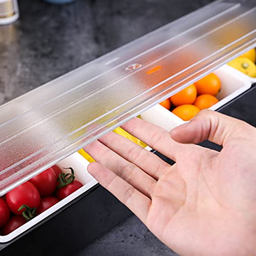 5 Compartment Plastic Dispenser Fruit Veggie Condiment Caddy with Lid，Ice Cooled Condiment Serving Container Chilled Garnish Tray Bar Caddy for Home Work or Restaurant (Black)