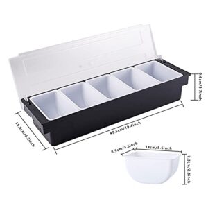 5 Compartment Plastic Dispenser Fruit Veggie Condiment Caddy with Lid，Ice Cooled Condiment Serving Container Chilled Garnish Tray Bar Caddy for Home Work or Restaurant (Black)