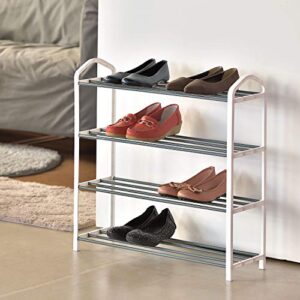 moxeay 4-tier shoe rack storage organizer stackable shoe shelf freestanding shoe rack for entryway hallway, closet, bedroom, hold up to 12 pairs of shoes, 24.4"x7.48"x24.4"