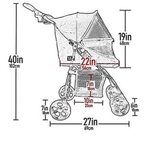 Pet Gear Happy Trails Lite Pet Stroller for Cats/Dogs, Zipper Entry, Easy Fold with Removable Liner, Safety Tether, Storage Basket