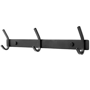 scunda stainless steel coat rack wall mount with 3 hooks, metal wall hook for hanging entryway, bathroom, mudroom, kitchen (matte black, 11 inch,1 pack)
