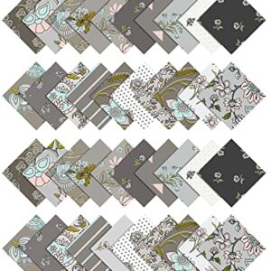 Soimoi Florals Print Precut 5-inch Cotton Fabric Quilting Squares Charm Pack DIY Patchwork Sewing Craft- Light Gray