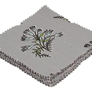 Soimoi Florals Print Precut 5-inch Cotton Fabric Quilting Squares Charm Pack DIY Patchwork Sewing Craft- Light Gray