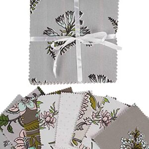 Soimoi Florals Print Precut 5-inch Cotton Fabric Quilting Squares Charm Pack DIY Patchwork Sewing Craft- Light Gray