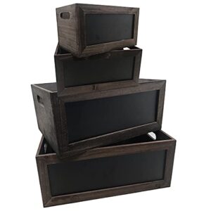 oojami set of 4 rustic brown wood nesting storage crates | chalkboard front panel | cutout handles | ideal for storage, decoration, party , kitchen, office and more