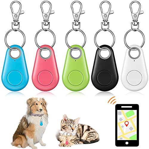 Frienda 5 Pieces Key Finder Item Locator with 5 Pieces GPS Keychains Bluetooth Tracker Tag Anti Lost Alarm Reminder Selfie Shutter Control for Kids Pets Keychain for Smartphone