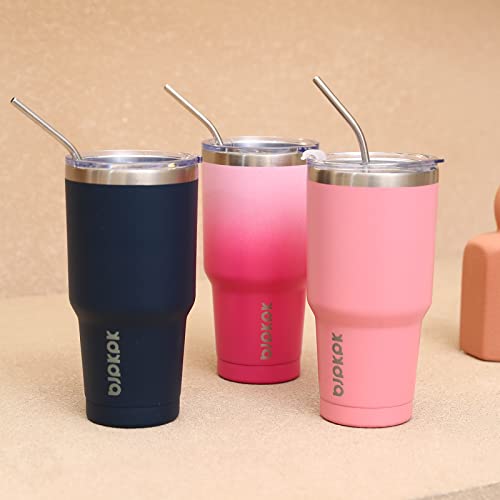 BJPKPK 30oz Stainless Steel Vacuum Insulated Tumbler Set Double Wall Travel Mug Coffee Cup with Metal Straws, Splash-Proof Lids,Coral