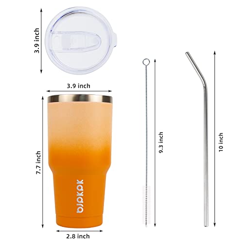 BJPKPK 30oz Stainless Steel Vacuum Insulated Tumbler Set Double Wall Travel Mug Coffee Cup with Metal Straws, Splash-Proof Lids,Coral