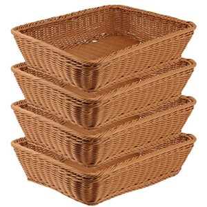 4 pack 11.8 inches poly wicker woven bread baskets, imitation rattan baskets, poly woven baskets for fruit, food, vegetables2