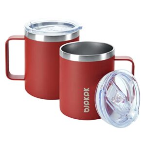 bjpkpk 2 pcs insulated coffee mug, 14oz insulated coffee mug with lid,stainless steel insulated coffee mug with splash proof lid-red