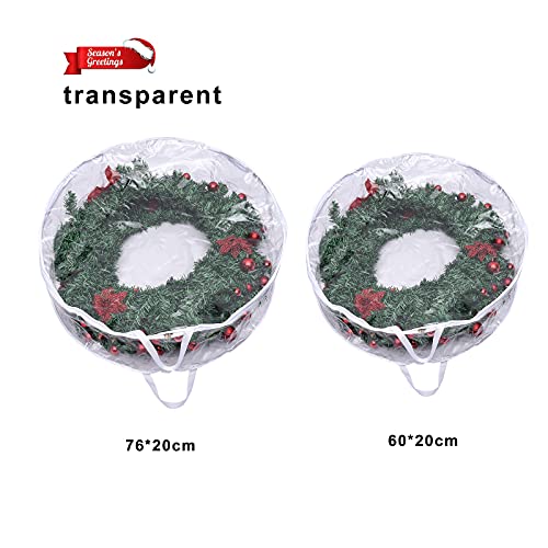 WDDH 2 Pack Wreath Storage Bag 30in | Clear Everyday Bag, Stores Two 30Inch Wreaths, Garland Holiday Container with Clear Window, Reinforced Handles and Dual Zipper, 30x8inch(White)