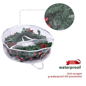 WDDH 2 Pack Wreath Storage Bag 30in | Clear Everyday Bag, Stores Two 30Inch Wreaths, Garland Holiday Container with Clear Window, Reinforced Handles and Dual Zipper, 30x8inch(White)