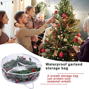 WDDH 2 Pack Wreath Storage Bag 30in | Clear Everyday Bag, Stores Two 30Inch Wreaths, Garland Holiday Container with Clear Window, Reinforced Handles and Dual Zipper, 30x8inch(White)