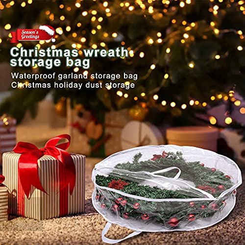 WDDH 2 Pack Wreath Storage Bag 30in | Clear Everyday Bag, Stores Two 30Inch Wreaths, Garland Holiday Container with Clear Window, Reinforced Handles and Dual Zipper, 30x8inch(White)