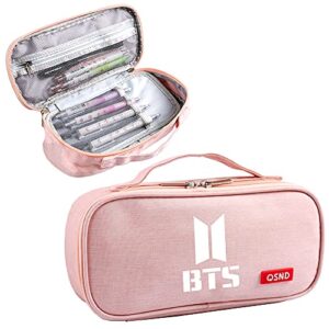 zh&ge kpop bts merchandise large capacity pencil case storage pouch for army gifts, pink