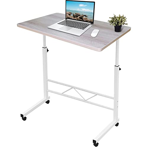 longdafei Laptop Table Desk Adjustable Height Sofa Bed Side Rolling Desk, Mobile Laptop Cart Portable Tray Table for Home Office, Desktop 23.62 x 15.74 inch Computer Workstation Table with Wheels