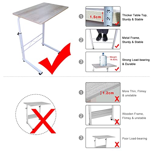 longdafei Laptop Table Desk Adjustable Height Sofa Bed Side Rolling Desk, Mobile Laptop Cart Portable Tray Table for Home Office, Desktop 23.62 x 15.74 inch Computer Workstation Table with Wheels