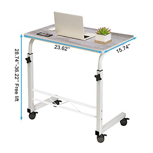 longdafei Laptop Table Desk Adjustable Height Sofa Bed Side Rolling Desk, Mobile Laptop Cart Portable Tray Table for Home Office, Desktop 23.62 x 15.74 inch Computer Workstation Table with Wheels