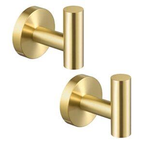 kes bath robe hook towel hook for bathroom kitchen sus304 stainless steel wall mount brushed gold 2 pack, a2164-bz-p2