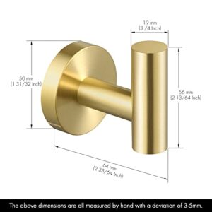 KES Bath Robe Hook Towel Hook for Bathroom Kitchen SUS304 Stainless Steel Wall Mount Brushed Gold 2 Pack, A2164-BZ-P2