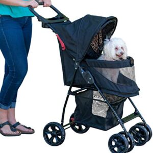 Pet Gear No-Zip Happy Trails Lite Pet Stroller for Cats/Dogs, Zipperless Entry, Easy Fold with Removable Liner, Safety Tether, Storage Basket + Cup Holder, 4 Colors