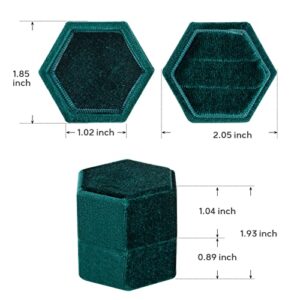 Smileshe Ring Box, Velvet Jewelry Boxes for Proposal Engagement Wedding Ceremony, Hexagon Mini Double Ring Slot Bearer Case with Detachable Lid