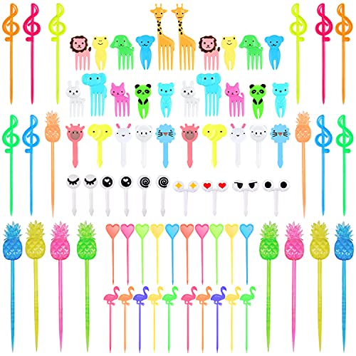 JYPLKCMT 80 Pcs Animal Food Picks for Kids, Fun Bento Food Picks, Cute Bento Picks for Kids Toddler, Reusable Cartoon Animal Fruit Kids Food Picks for Bento Box Toothpicks, Lunch Picks for Kids Bento