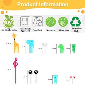 JYPLKCMT 80 Pcs Animal Food Picks for Kids, Fun Bento Food Picks, Cute Bento Picks for Kids Toddler, Reusable Cartoon Animal Fruit Kids Food Picks for Bento Box Toothpicks, Lunch Picks for Kids Bento