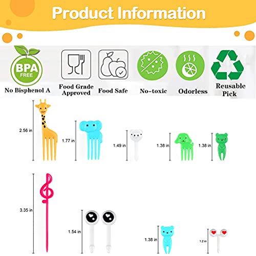 JYPLKCMT 80 Pcs Animal Food Picks for Kids, Fun Bento Food Picks, Cute Bento Picks for Kids Toddler, Reusable Cartoon Animal Fruit Kids Food Picks for Bento Box Toothpicks, Lunch Picks for Kids Bento