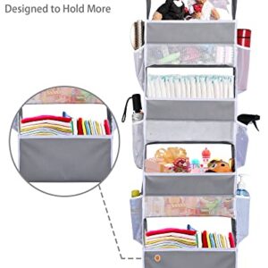 ULG Over Door Organizer with 4 Large Pockets 6 Mesh Side Pockets, 33 lbs Weight Capacity Hanging Storage Organizer with Clear Window for Bedroom Nursery, Baby Kids Toys, Diapers, Light Grey (1 Pack)