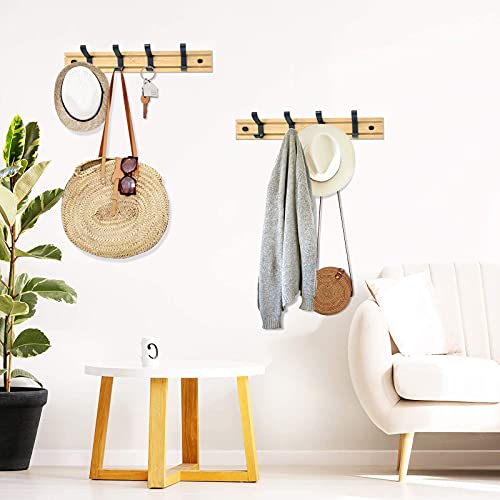 Coat Rack Wall Mounted ,Wooden Board Coat Rack with 4 Movable Coat Hooks, Heavy Duty Coat Metal Hooks Rail for Coat Hat Towel Purse Robes Bathroom Entryway (Natural)