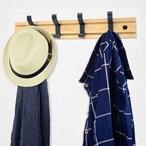 Coat Rack Wall Mounted ,Wooden Board Coat Rack with 4 Movable Coat Hooks, Heavy Duty Coat Metal Hooks Rail for Coat Hat Towel Purse Robes Bathroom Entryway (Natural)