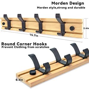 Coat Rack Wall Mounted ,Wooden Board Coat Rack with 4 Movable Coat Hooks, Heavy Duty Coat Metal Hooks Rail for Coat Hat Towel Purse Robes Bathroom Entryway (Natural)