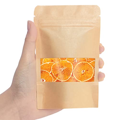 DMPACKDM 100Pcs Small Kraft Stand Up Pouch Bags, 3.5x5.5 Inches Kraft Stand Up Pouches with Window,Resealable Zip Lock, Heat-Sealable,Suitable for Home or Business