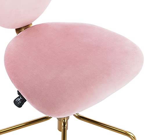 Wahson Velvet Upholstered Cute Home Office Desk Chair Armless, Modern Comfy Office Swivel Fabric Vanity Makeup Chair with Heart Shape Back, for Living Room, Bedroom, Rose Pink