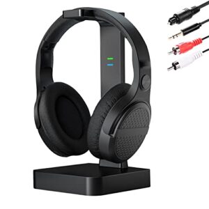 ansten wireless headphones for tv watching with digital optical rca 2.4ghz rf transmitter charging dock, over ear headset with 3 audio modes, 197ft wireless range, 10hrs audio playtime